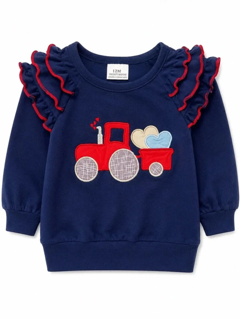 Boutique Girls Navy Ruffle Sweatshirt Red Valentine Truck Hearts Top 12M